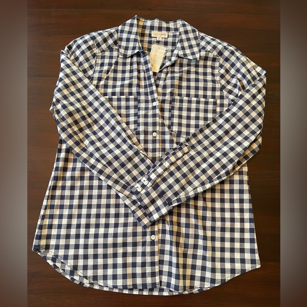 Women’s Maison Jules Blue and White Casual Button Down Shirt